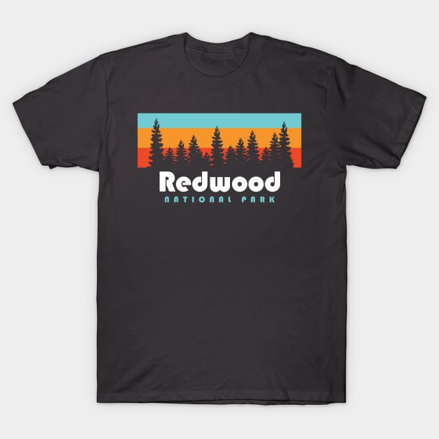 Redwood National Park California Retro Vintage Trees T-Shirt by PodDesignShop